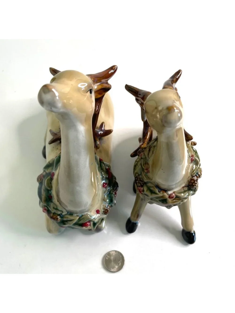 Vintage Ceramic Reindeer Figurines Tii Collection Pristine 2pc Set Resting Deer